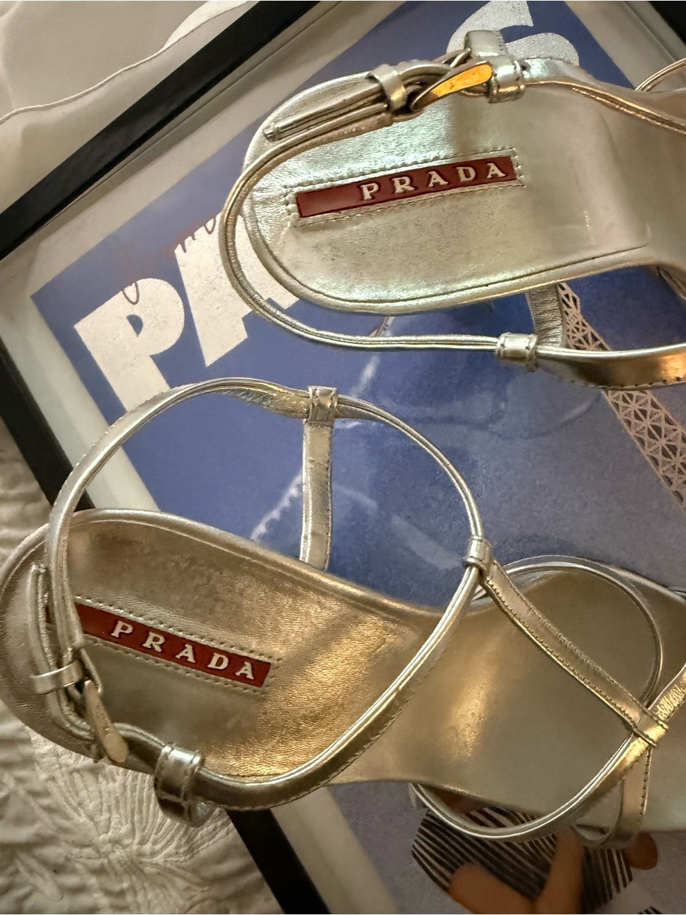 Prada Silver Strappy Leather Sandals